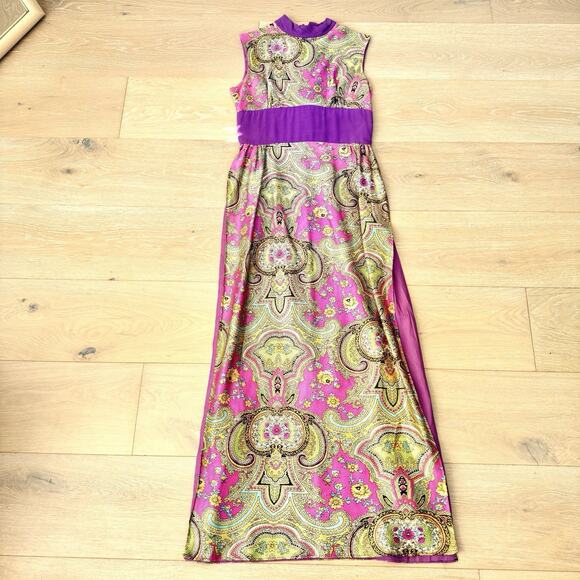 Vintage 60’s Paisley High Neck Psychedelic Maxi Dress Top Party Funky Mod - Picture 10 of 10